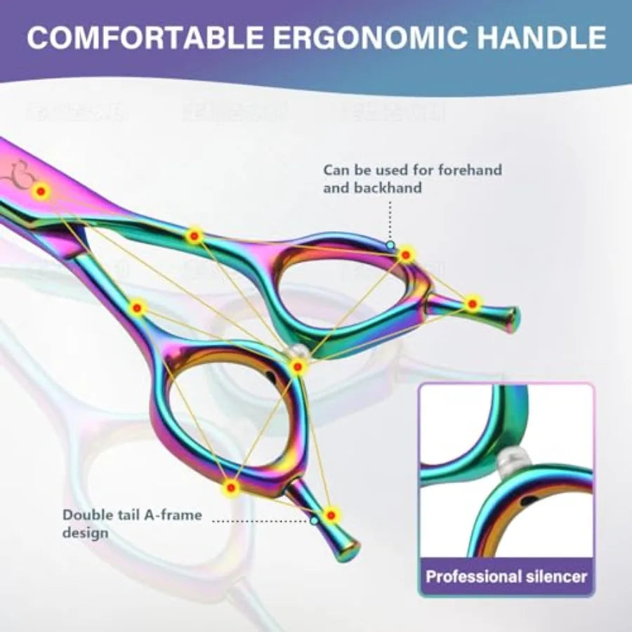Dog Grooming Scissors Professional 4 in 1 Dog Shears Set Chunker Scissers Curved Scissors Thinning Shears and Comb for Cat Pet