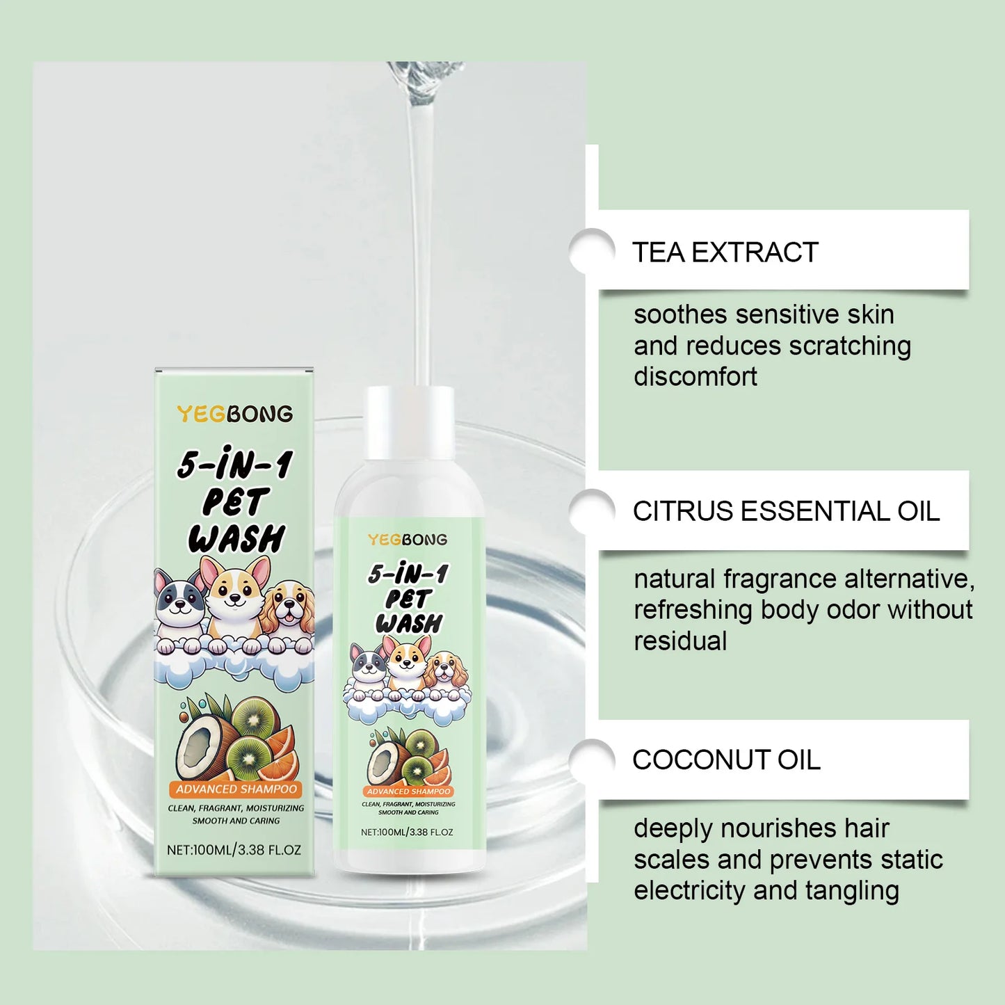 5-in-1 Puppy/Kitten Shampoo & Conditioner For Sensitive Skin PH Balanced