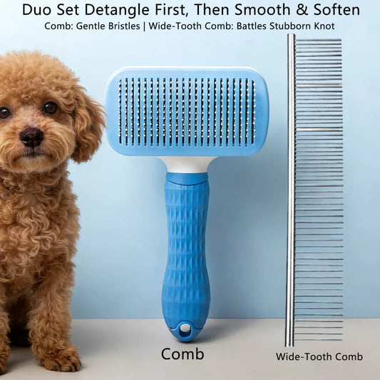 Pet Comb Set for Dogs - Detangling Comb & Undercoat Rake - Beauty Brush Suitable for Small to Large Dog Breeds