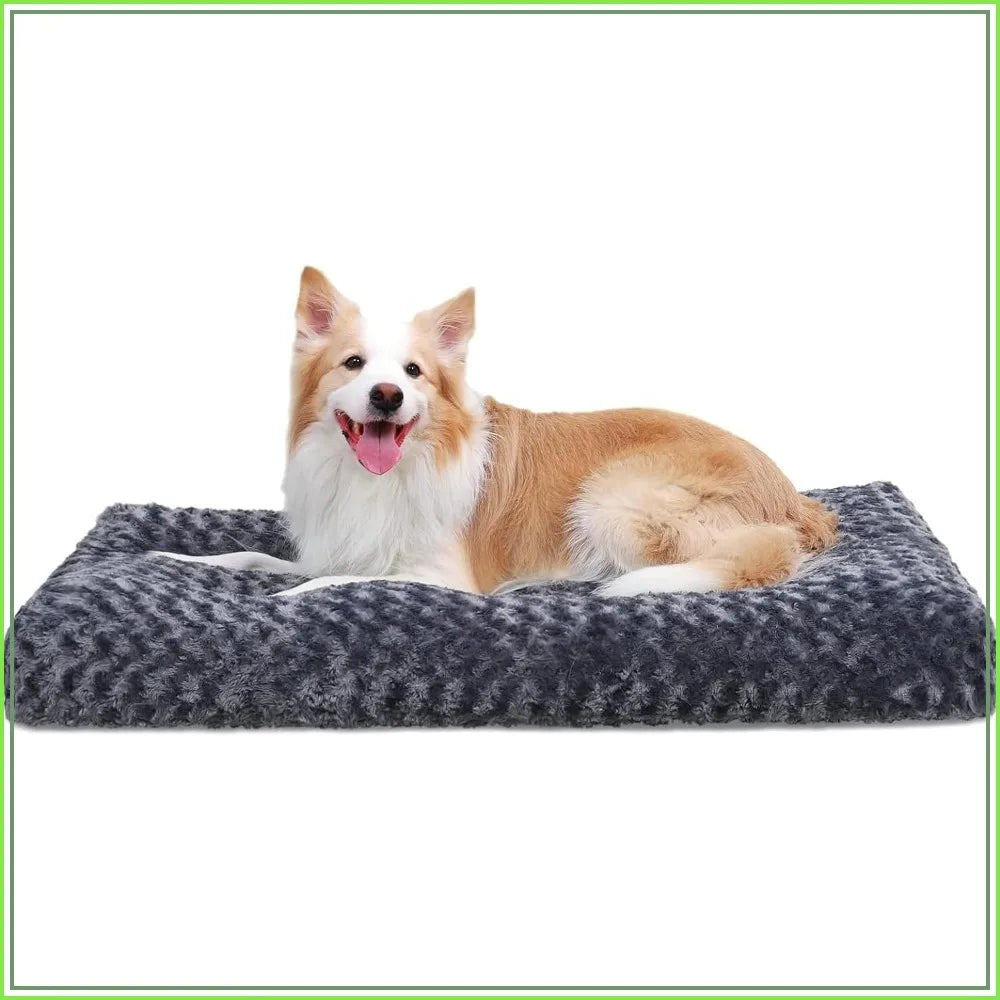 Washable Plush Dog Bed with Non-Slip Bottom, 35x23in, Dark Grey, for Medium to Large Dogs