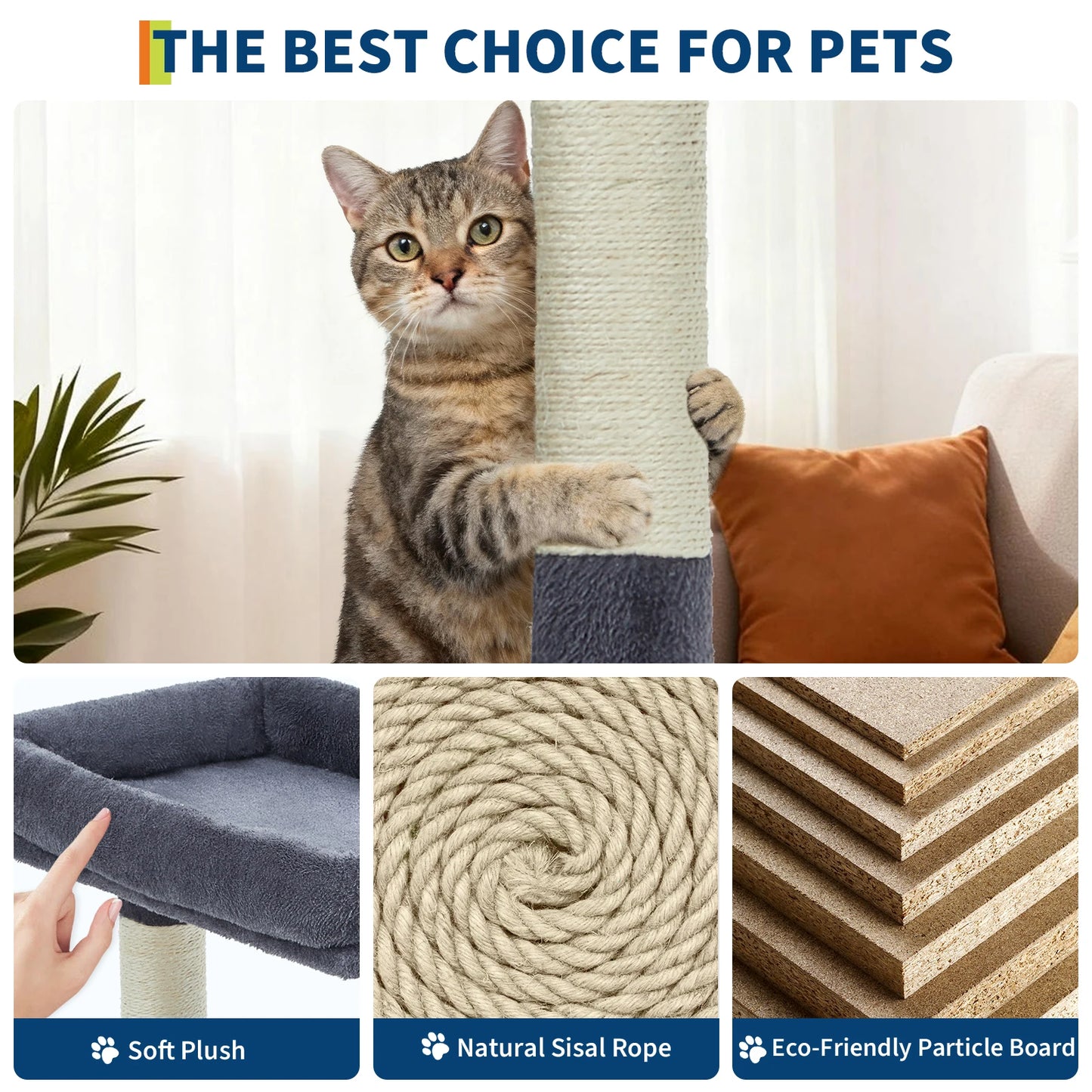 Multi-Level Cat Tree Tower Heavy Duty Condo with Scratching Posts, Hammock, Perch, Toy Balls, Indoor Cat Furniture for Big Cats