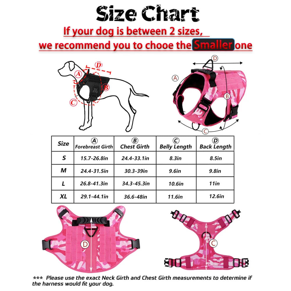 Military Pink Camouflage Dog Harness For Large & Medium Dogs