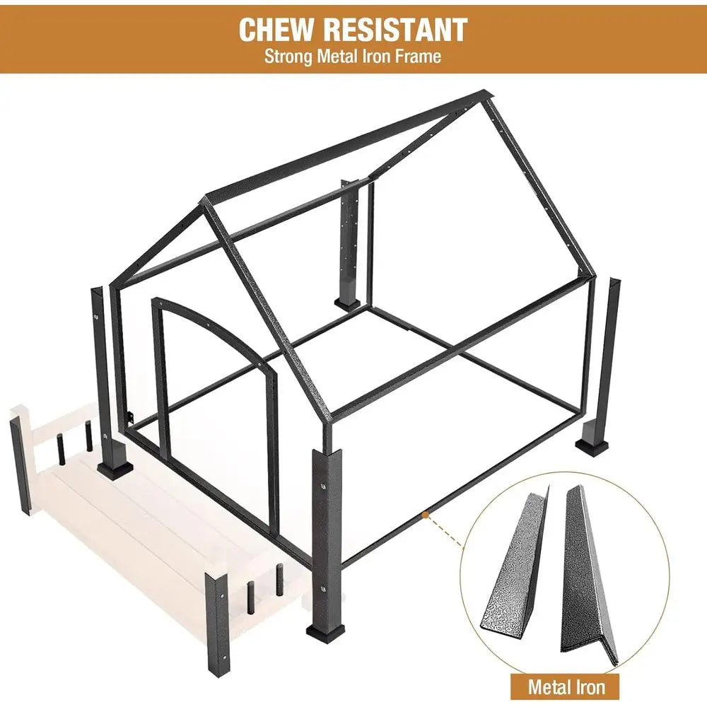 Dog House with Anti-Bite Metal Iron e Outdoor Wooden Dog Kennel Indoor Puppy Shelter or Small Medium Large Dogs Weatherproo(Brow