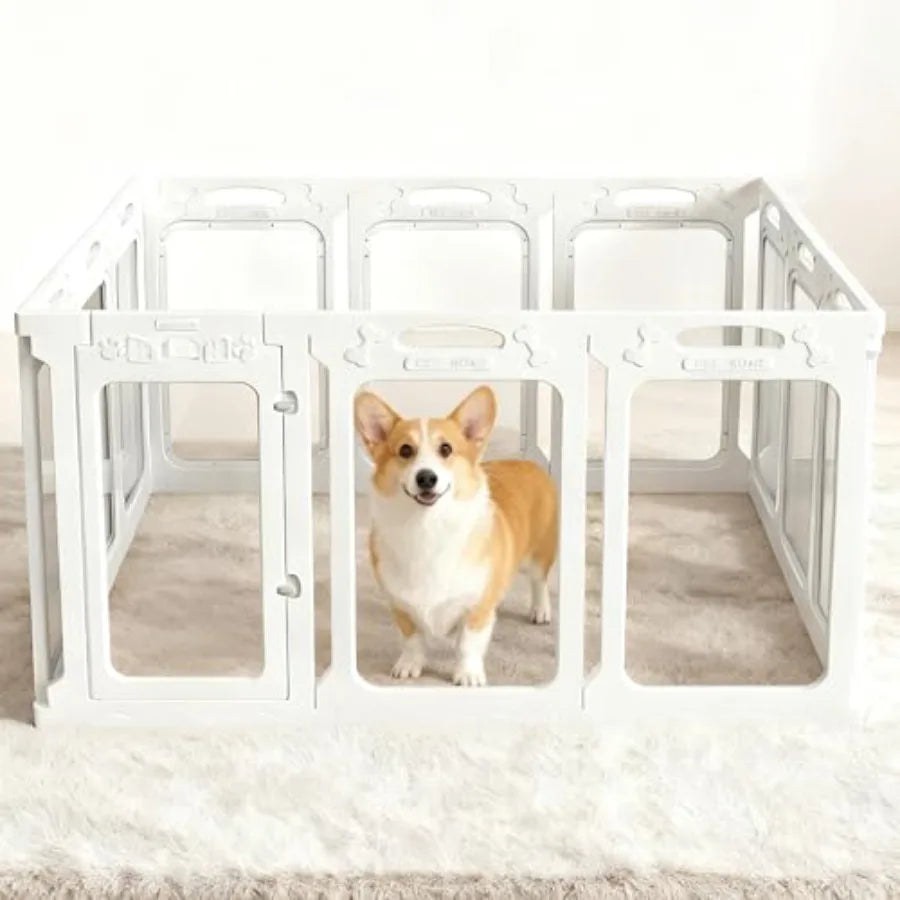 Clear Dog Playpen with Door - Height 30 Inch 12 Panels - Reduces Indoor Puppy/Small Dog Anxiety White