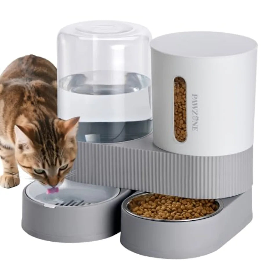 2 Pack Automatic Cat Feeder Stainless Steel Water Dispenser Gravity Food Feeder and Waterer Set with Pet Food Bowl for Small Me