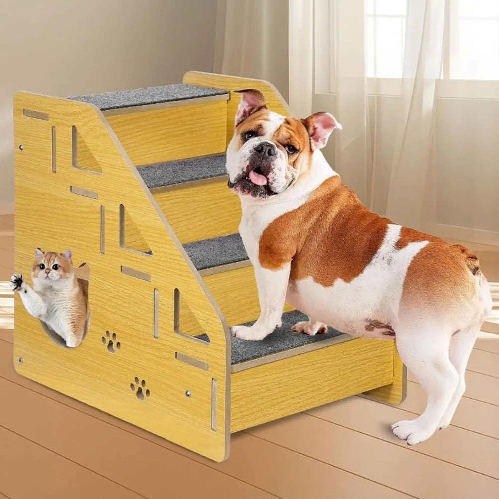 4-Step Wooden Pet Stairs Nonslip Carpeted Cat and Dog Steps Dog Stairs Ramp Sofa Ladder for Dogs and Cats for Bed