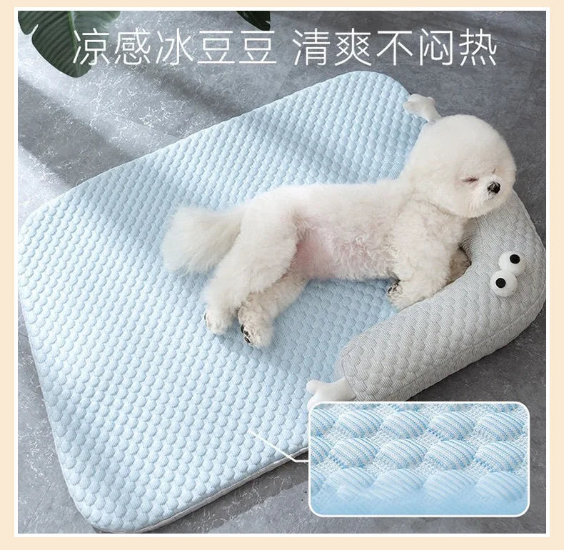 Dog Mats All Season Cool Ice Silk Pet Bed Washable Non Slip Breathable Mat for Dogs Cats Indoor Home Daily Use Cozy Soft Pet Bed