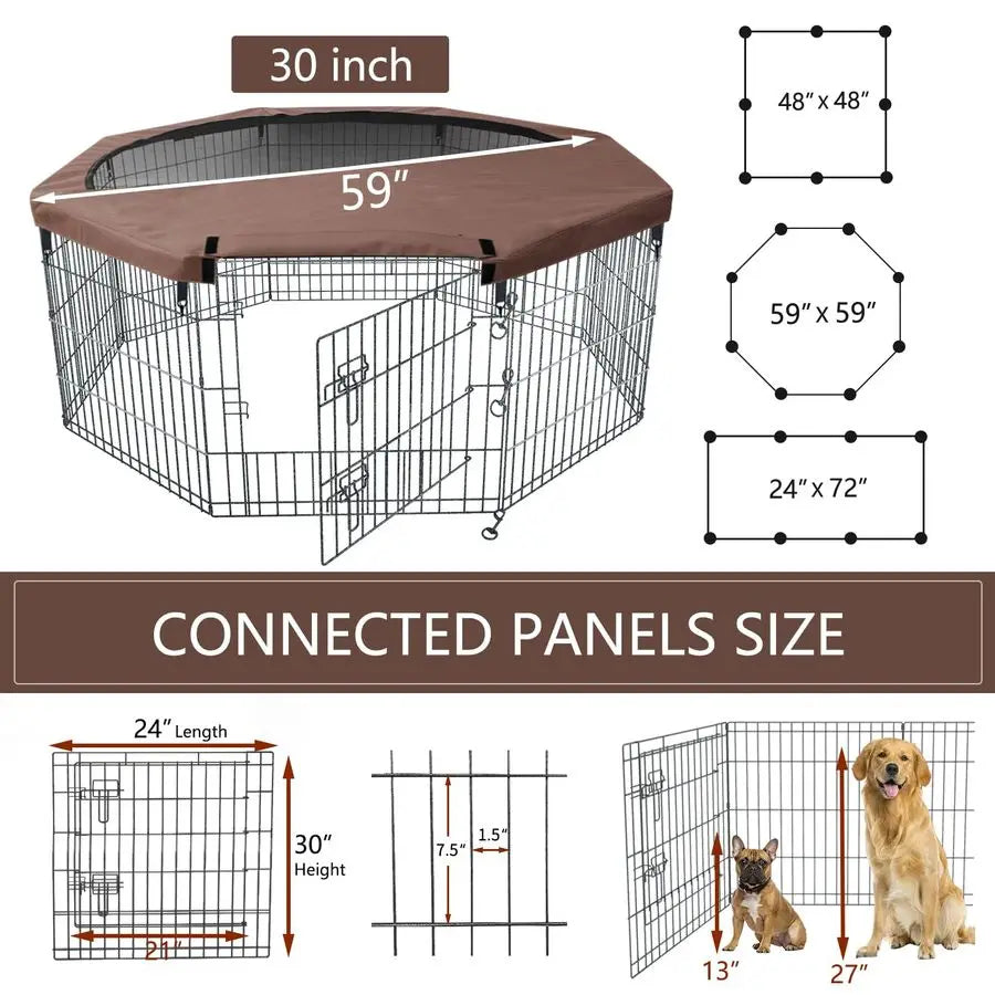 Foldable Silver Metal Dog Playpen 30 Inch Height with Cover
