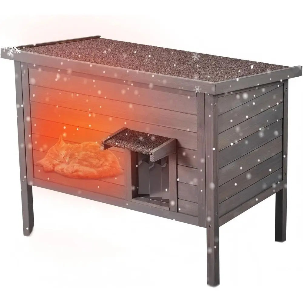 All-Weather Insulated Outdoor Wooden Cat House for Multiple Pets, Open Roof, PVC Door Flaps, 34L x 22W x 27H