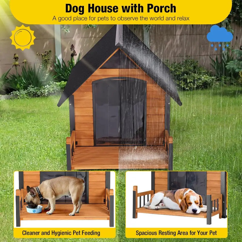 Dog House with AllAround Insulated Liner Weatherproof Puppy Shelter Indoor Dog Kennel, AntiBite Dog Home for Large Breed with P