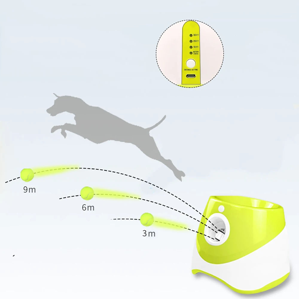 Automatic Tennis Launcher Pet Ball Throw Device 3/6/9m Section + 3 Balls Dog Training