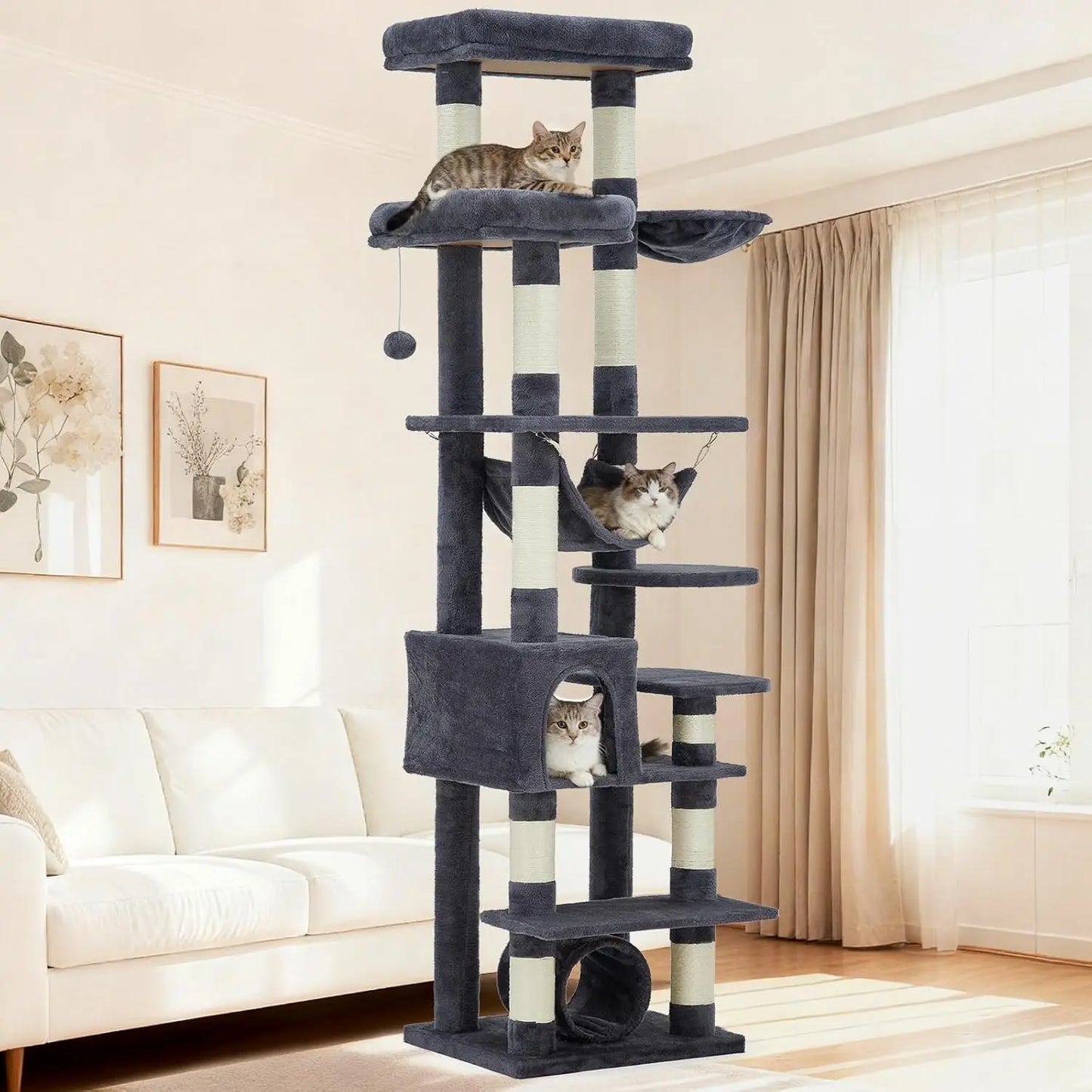 Cat Tree Tower, Cat Tree for Indoor Cats, 188 cm Large Tall Cat Tower, Multilevel Cat Climbing House with Condos, Scratching Pos