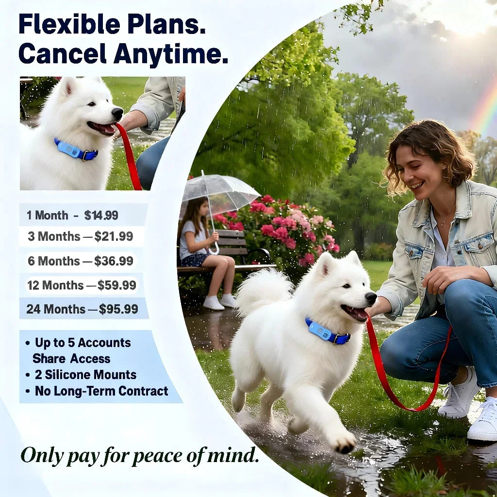 GPS Pet Tracker for Dogs Cats Built-in IoT Sim WiFi Tracking Unlimited Distance QR Code Anti-Lost Locator, Subscription Required