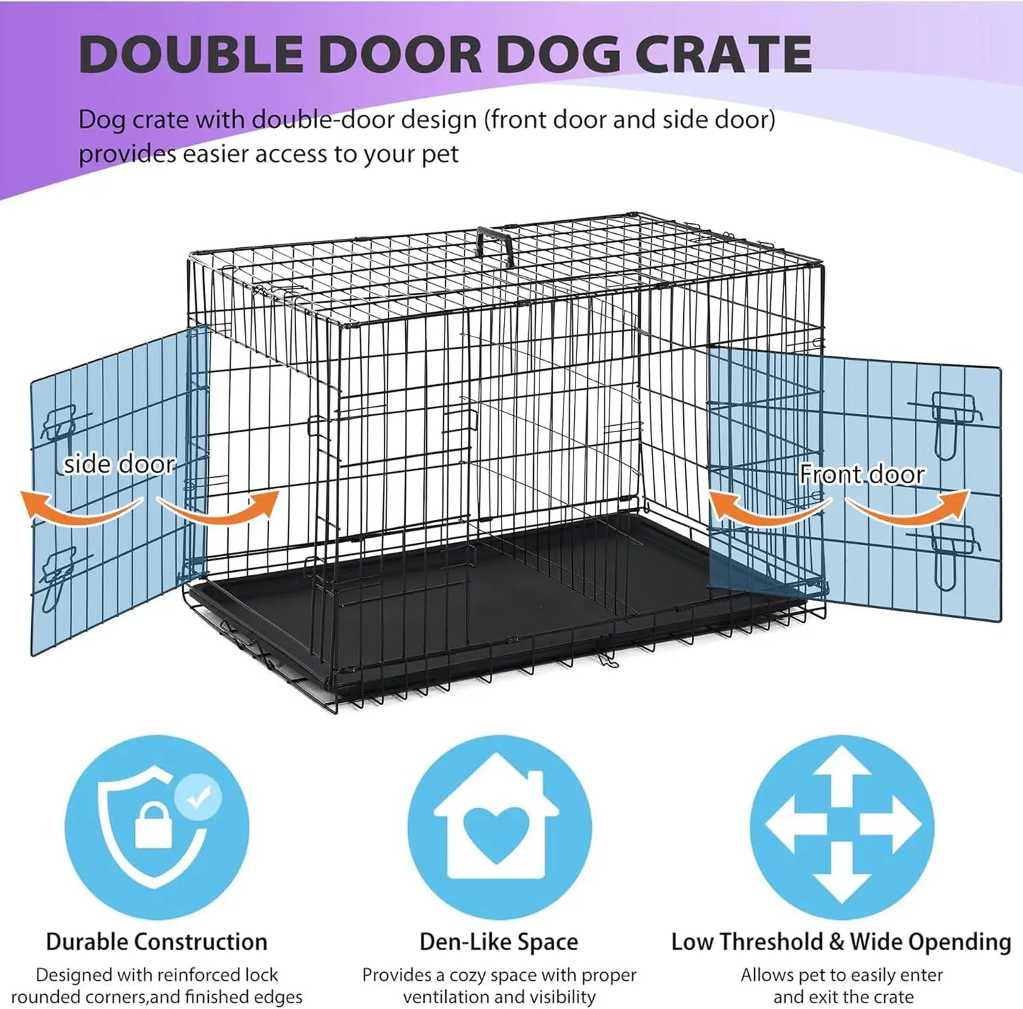 48" Foldable Metal Dog Crate with Double Doors