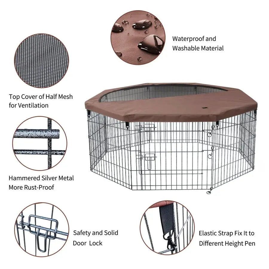 Foldable Silver Metal Dog Playpen 30 Inch Height with Cover