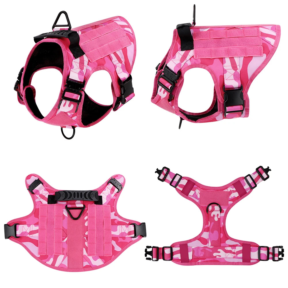 Military Pink Camouflage Dog Harness For Large & Medium Dogs