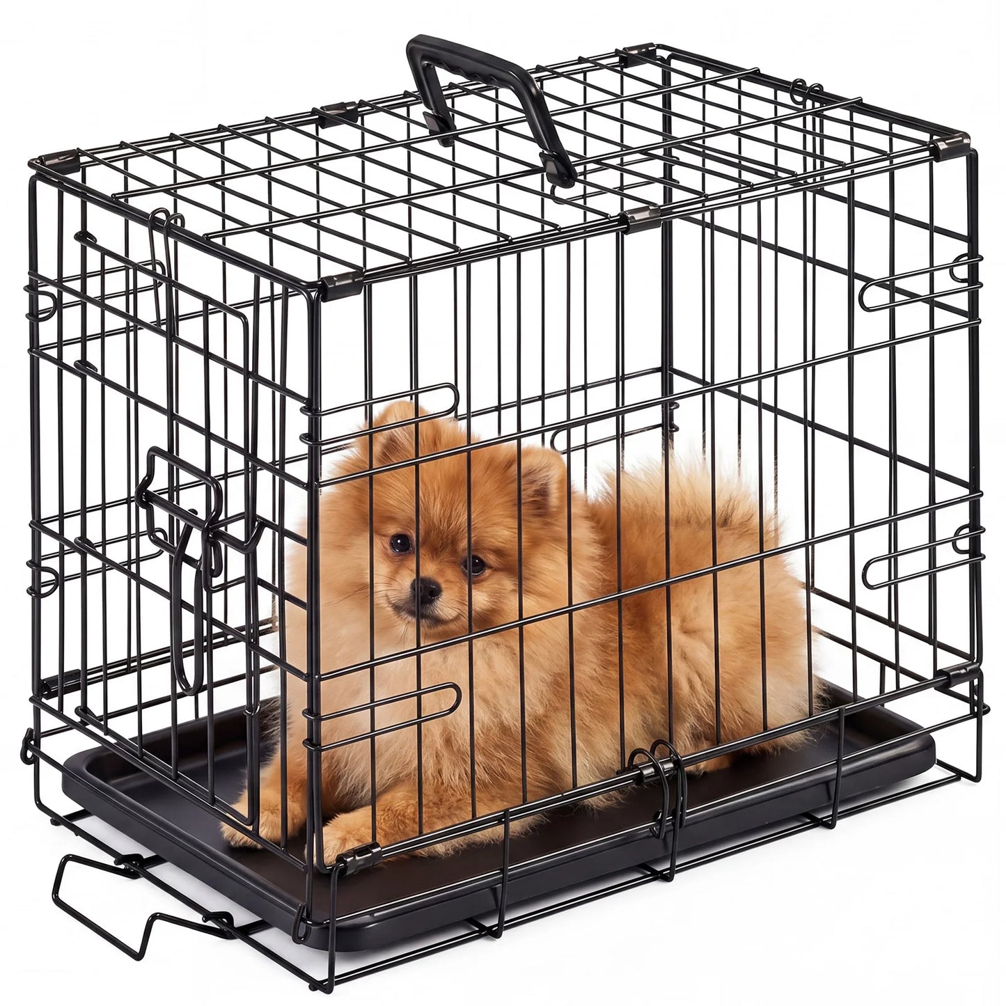 JHK 18 Inch Single Door Dog Crate Metal Pet Kennel with Secure Lock Foldable Removable Tray for Easy Cleaning Portable Puppy Cage for Small Dogs