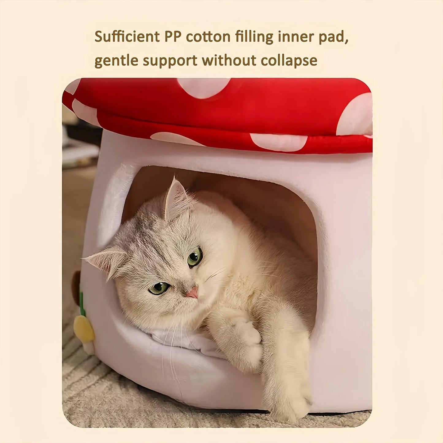 Mushroom Cat Bed Suitable for All Cats with Removable and Washable Cushion Pillow