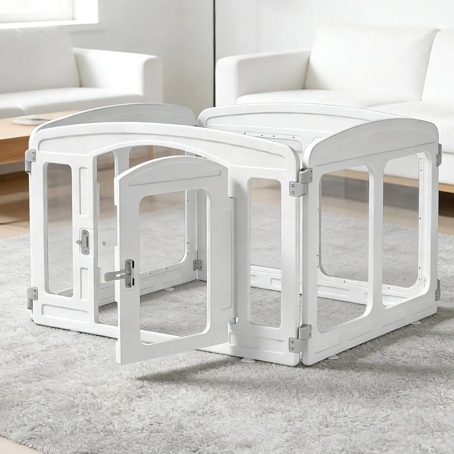 Clear Indoor Dog Playpen for Small Breeds, 24-Inch Height with 4 Panels, White