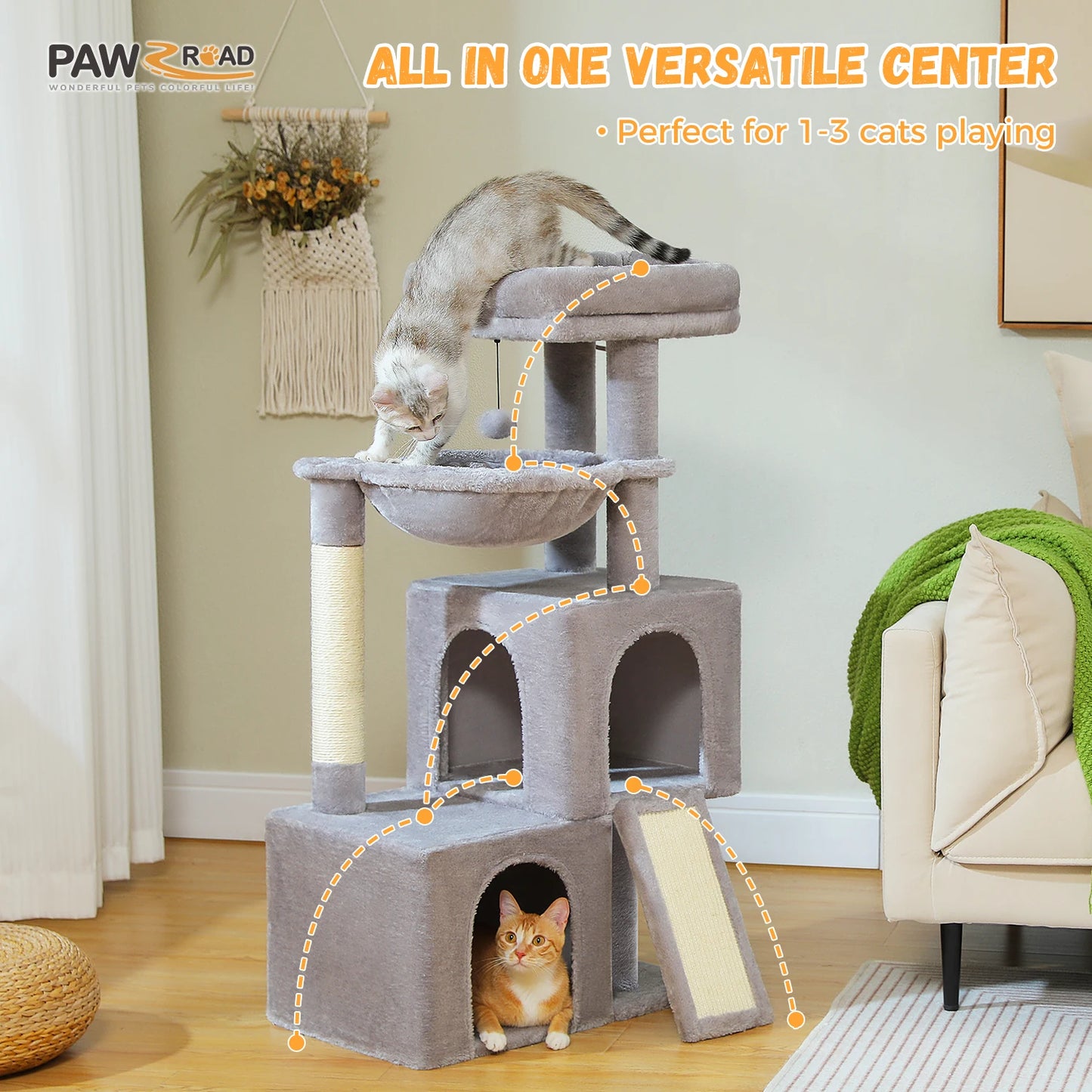 Large Cat Tree for Indoor Cats, Multi-Level Cat Tower with Scratching Post