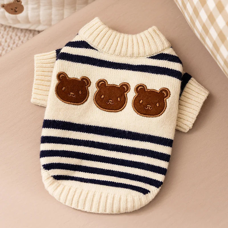 Cute Bear Dog Clothes Striped Autumn Winter Sweater for Dogs Pet Warm Coat Knitted Clothing Chihuahua Dachshund Puppy Pullover