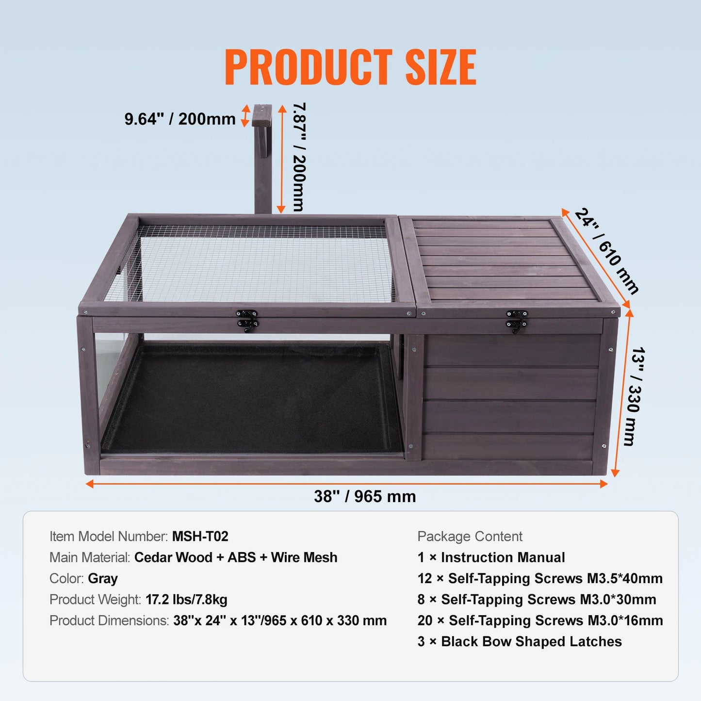 SucceBuy Tortoise Habitat Wooden Tortoise House with Adjustable Lamp Holder Reptile Enclosure Small Animal Cage for Gecko Lizard