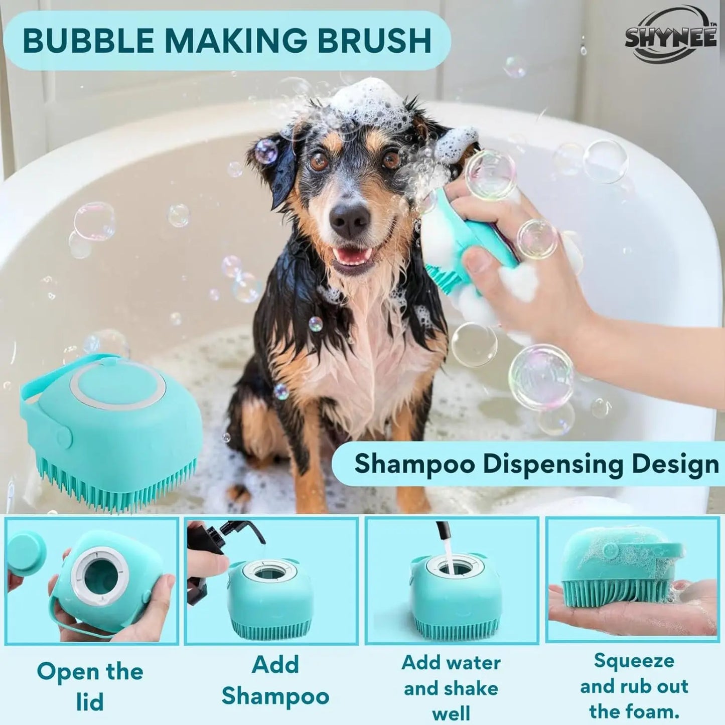 8PCs Dog Grooming Kit with Shampoo Brush, Washing Gloves, Adjustable Bath Brush, Paw Cleaner, Toothbrushes for Pet Care