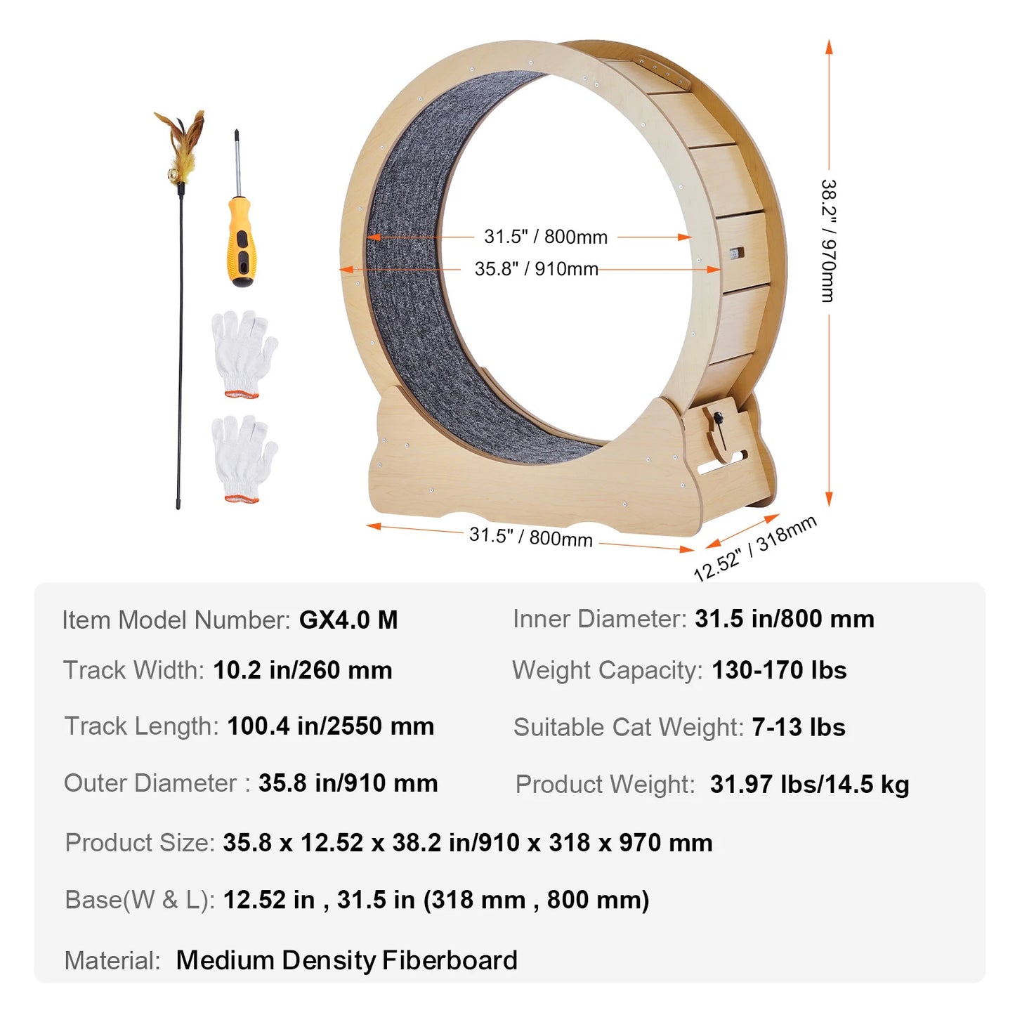Wooden Cat Exercise Wheel for Indoor Cats of All Sizes