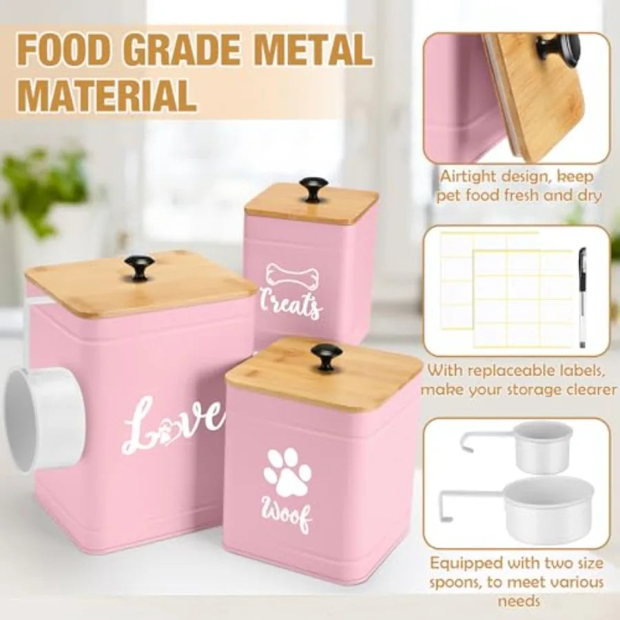 Metal Dog/Cat Treat Containers Set of 3 with Bamboo Lids