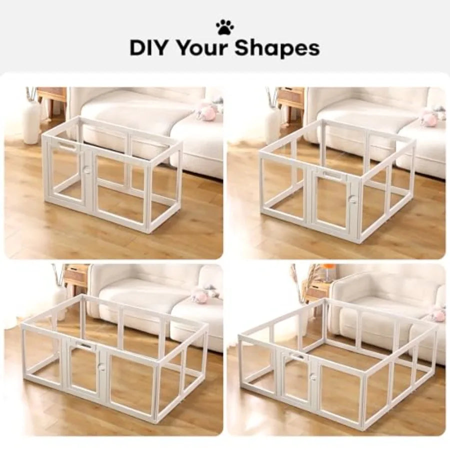 Indoor pet playpen for puppies cats rabbits: clear acrylic material transparent color lightweight and easy-to-assemble panels