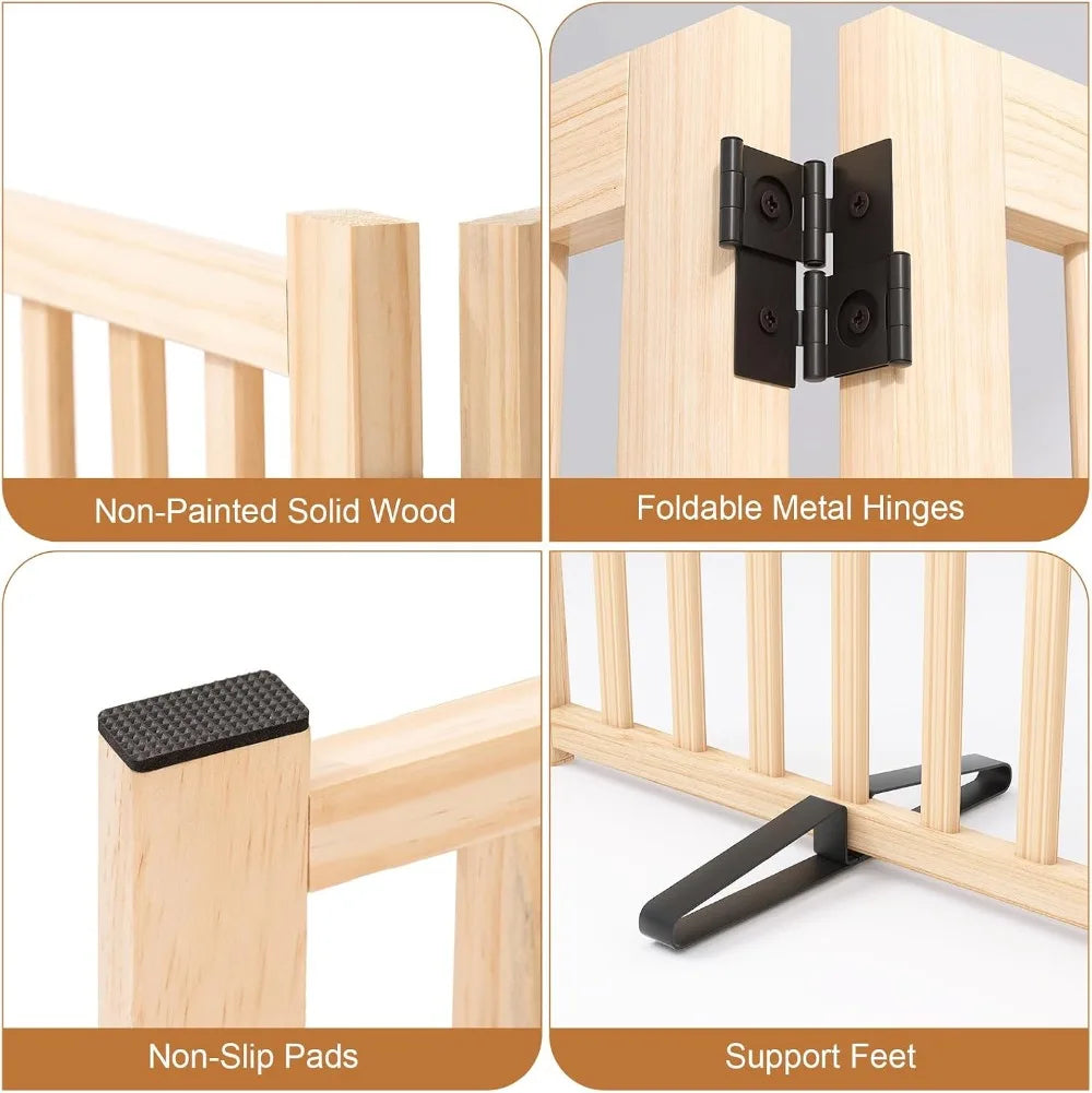 Non-Painted Wooden Freestanding Pet Gate for Dogs, 2-Panel, 23" H, Natural Pine, No Assembly Needed