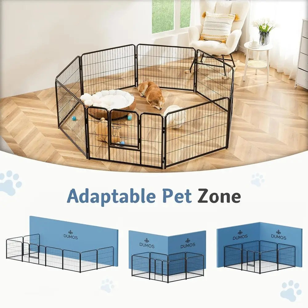 Indoor Metal 32 Inch 8 Panels Foldable Pet Fence with Door, Outdoor Small Medium Large Dog Portable Exercise Play Pen or RV Camp