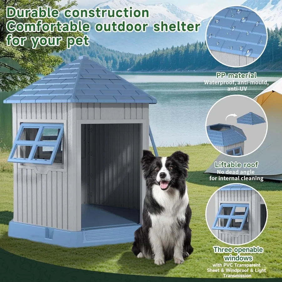 Large Outdoor Dog House: Durable, Water-Resistant Resin, Dog House Designed for Small to Large Dogs