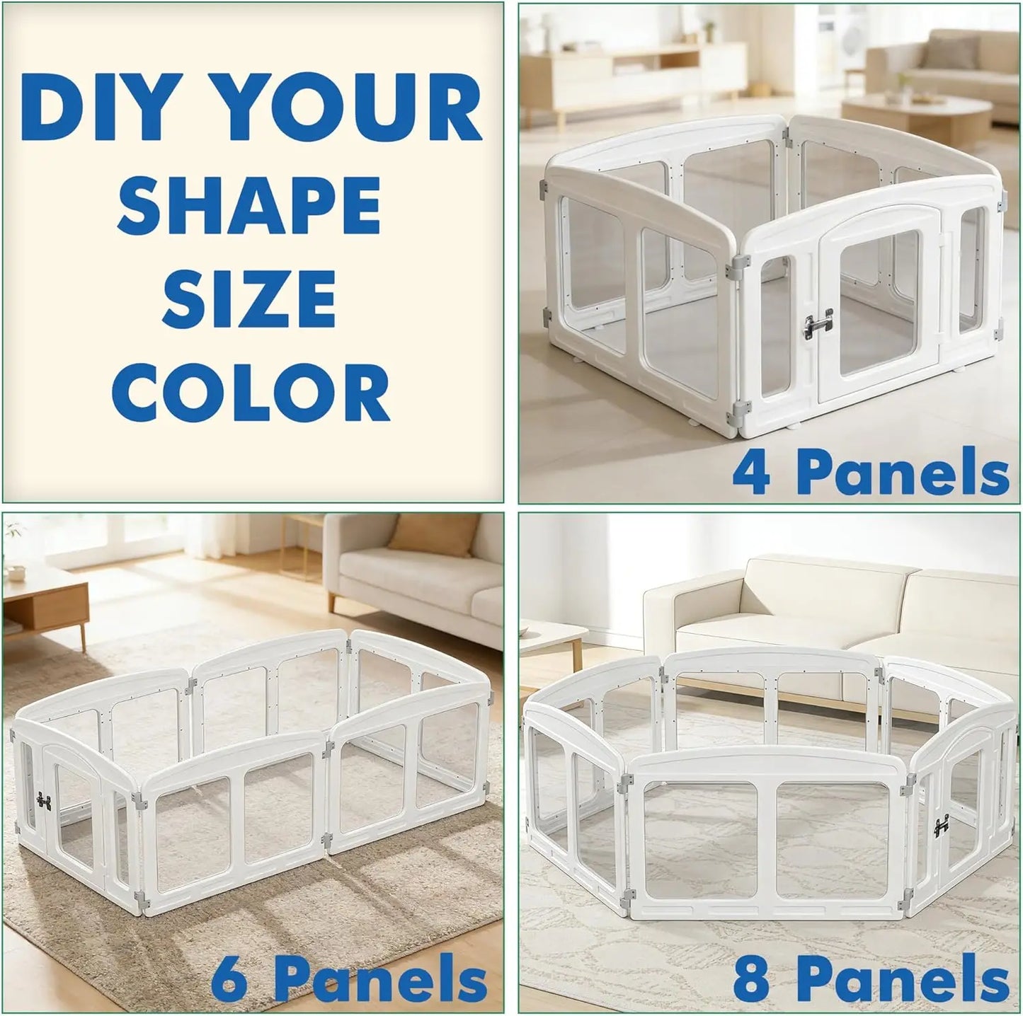 Clear Indoor Dog Playpen for Small Breeds, 24-Inch Height with 4 Panels, White
