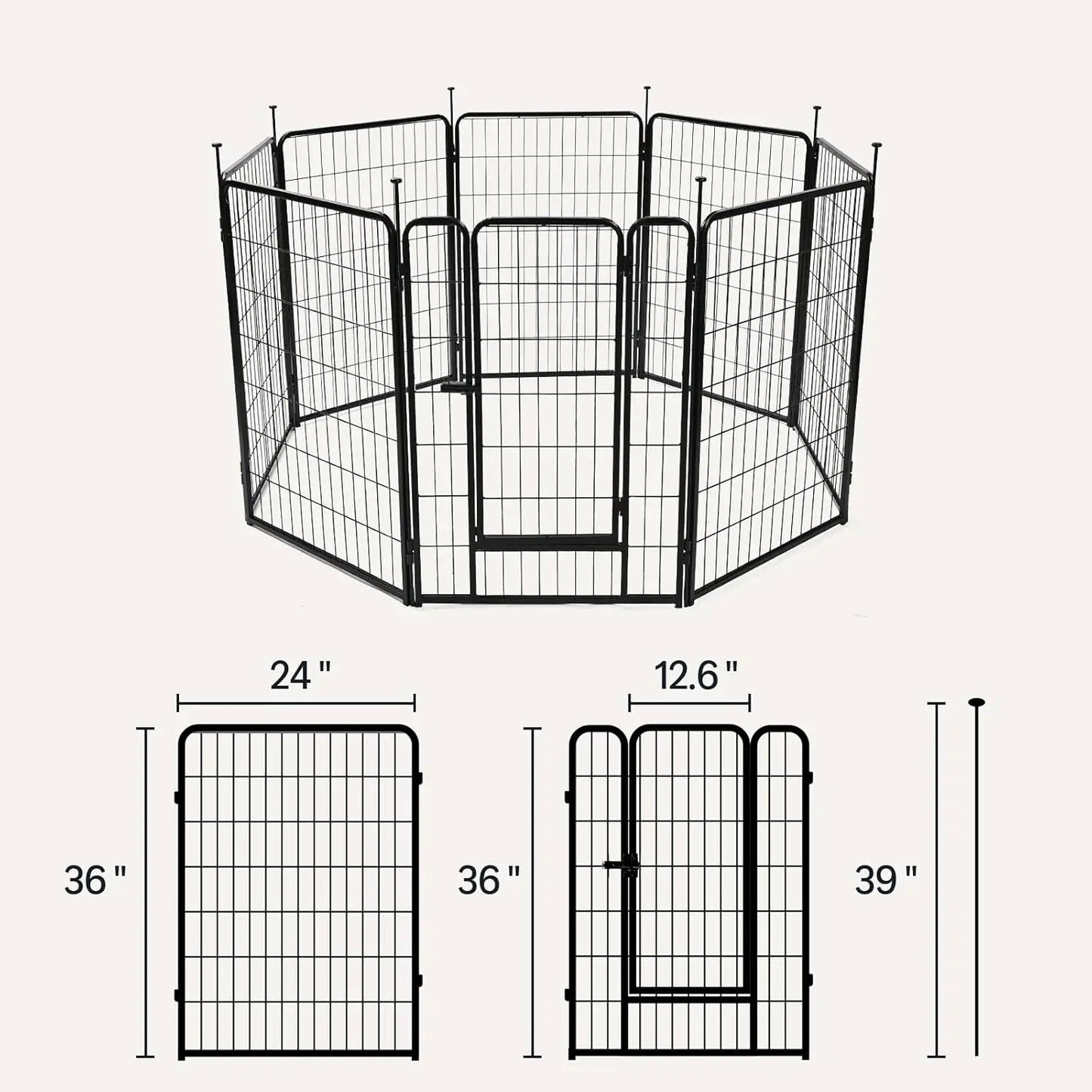 Dog Playpen 8 Panels Metal Fence with Door Foldable for Indoor Outdoor Use 36 Inch Height Black