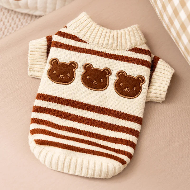 Cute Bear Dog Clothes Striped Autumn Winter Sweater for Dogs Pet Warm Coat Knitted Clothing Chihuahua Dachshund Puppy Pullover