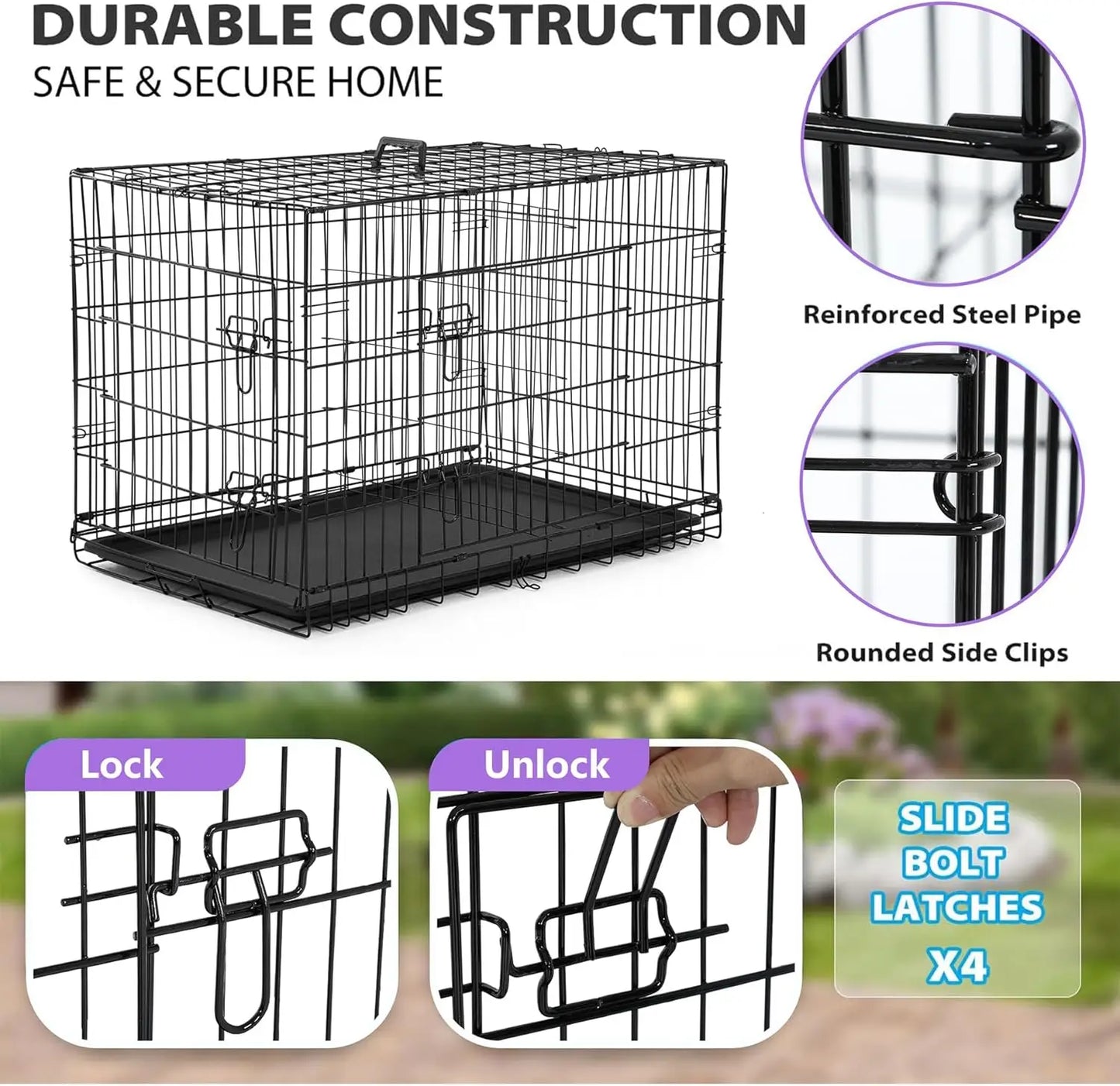 48" Foldable Metal Dog Crate with Double Doors