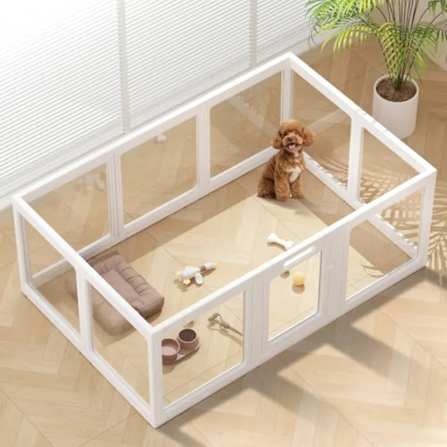 Indoor pet playpen for puppies cats rabbits: clear acrylic material transparent color lightweight and easy-to-assemble panels