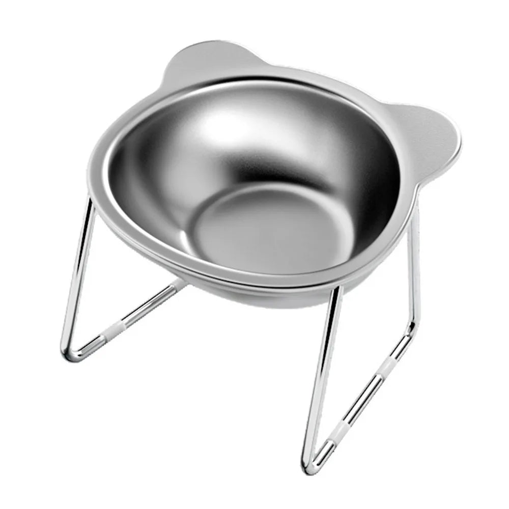 ‌304 Stainless Steel Raised Cat Bowl with 15° Elevated Design Tilted Neck Guard