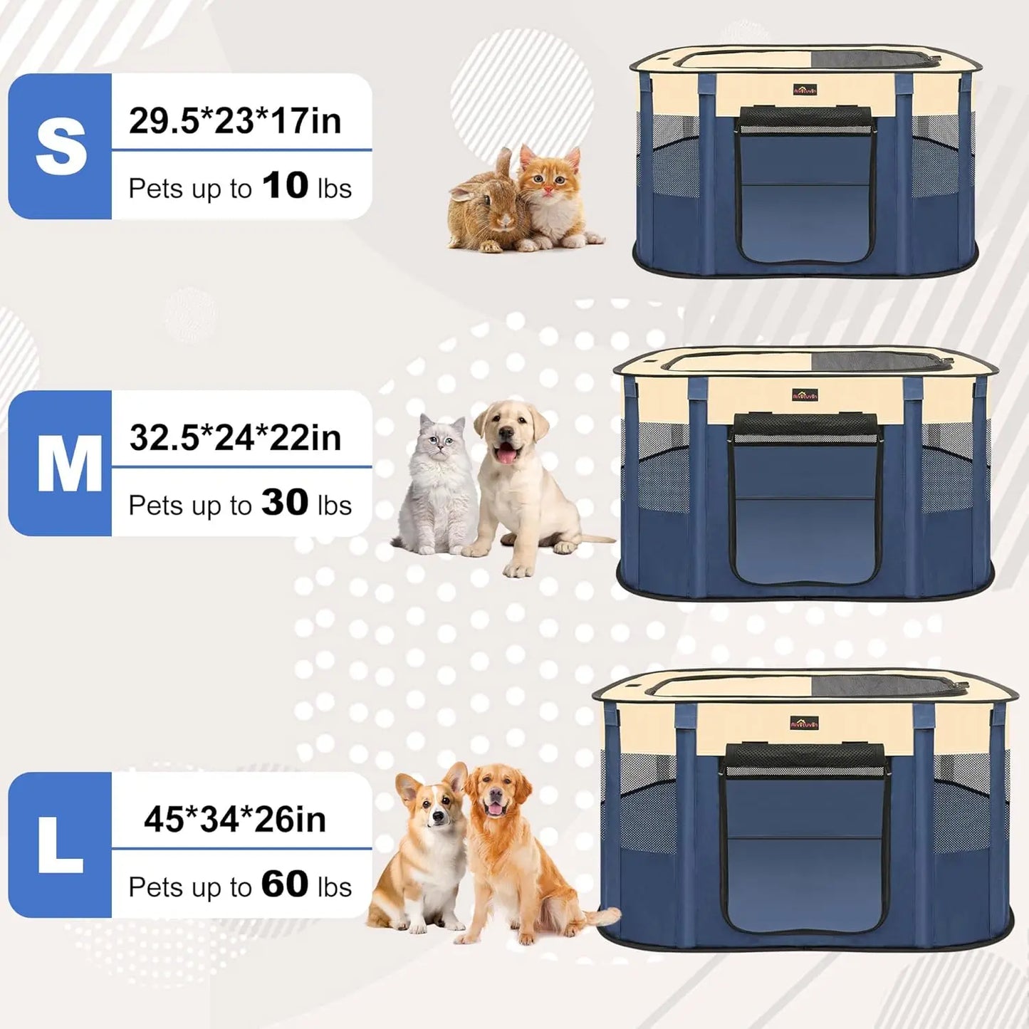 Foldable Dog Playpen Portable Pet Cage for Animals, Indoor / Outdoor Travel Camping Use with Carrying Case Blue