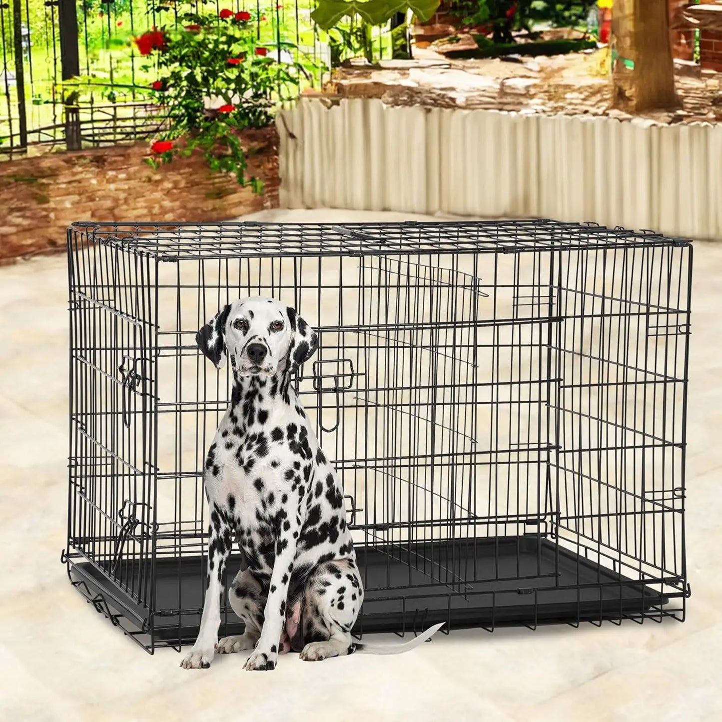 48" Foldable Metal Dog Crate with Double Doors