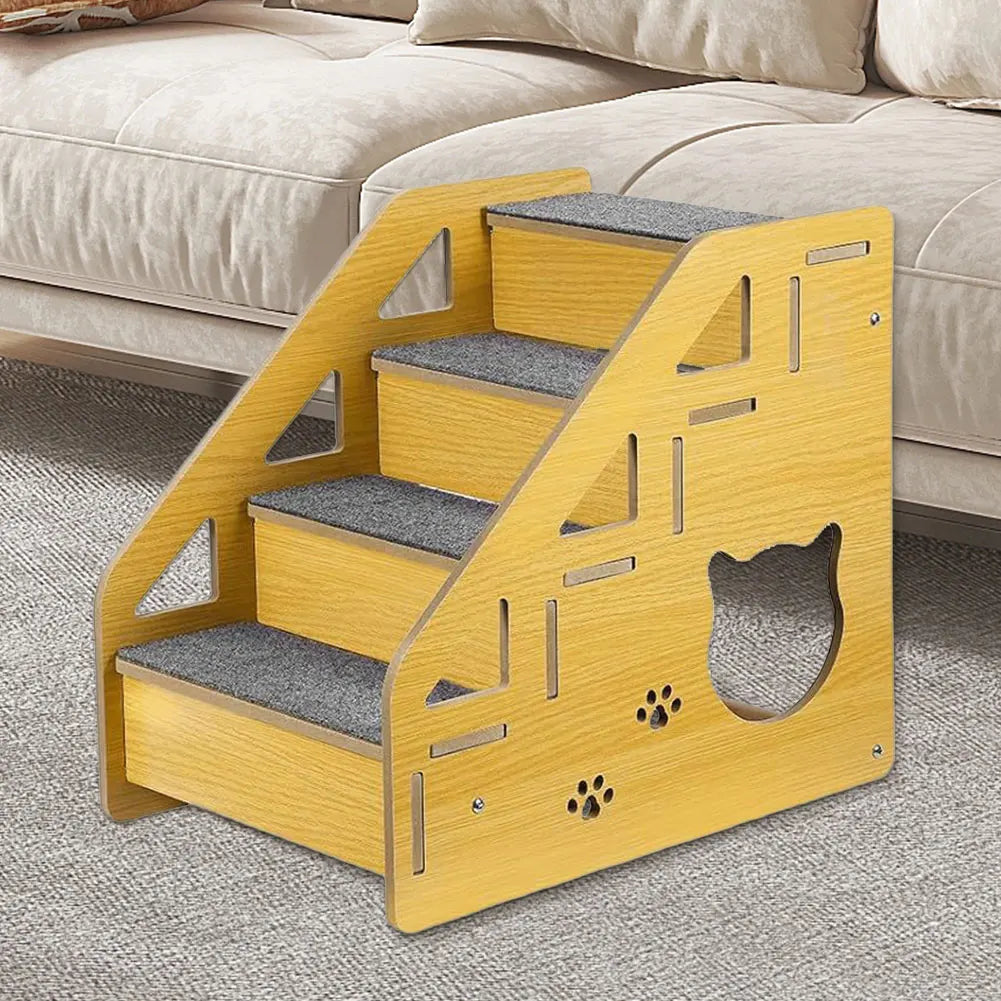 4-Step Wooden Pet Stairs Nonslip Carpeted Cat and Dog Steps Sofa Ladder Pet Furniture for Dogs and Cats for Bed