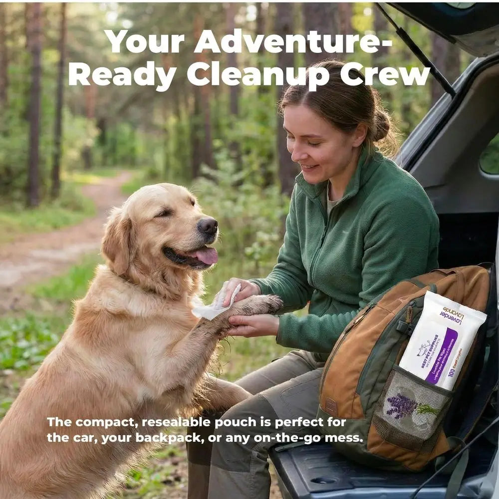 100 Count Dog Wipes: Large Size for Cleaning, Deodorizing, and Gentle Care with Lavender & Vitamin E