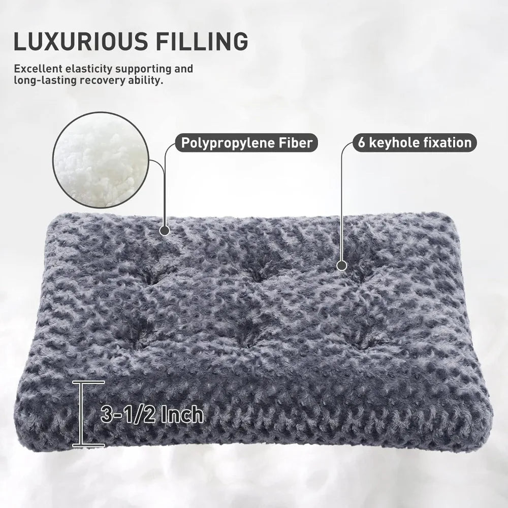 Washable Plush Dog Bed with Non-Slip Bottom, 35x23in, Dark Grey, for Medium to Large Dogs