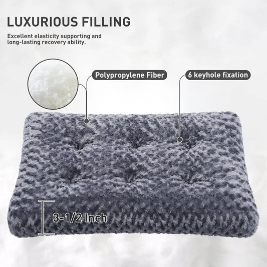 Washable Plush Dog Bed with Non-Slip Bottom, 35x23in, Dark Grey, for Medium to Large Dogs