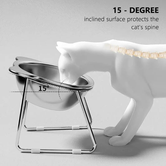 ‌304 Stainless Steel Raised Cat Bowl with 15° Elevated Design Tilted Neck Guard