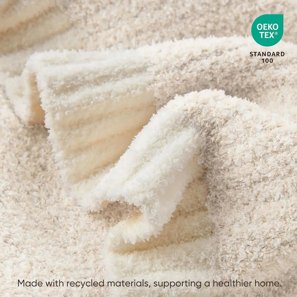 Reversible Super Soft Knitted Blankets, Warm Cozy Knit Plush Lightweight Throws, Bed, Picnic, Ivory, 50 x 60 inches