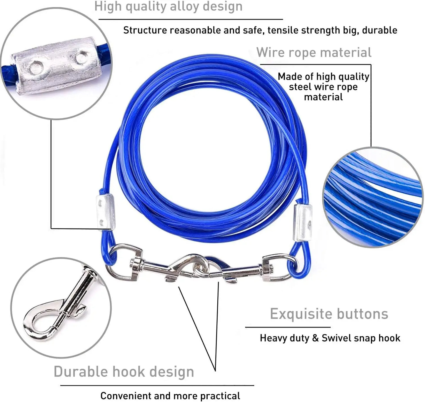 30ft Heavy Duty Dog Tie Out Cable with Anti-Rust Stake for Medium-Large Dogs Up to 125 lbs