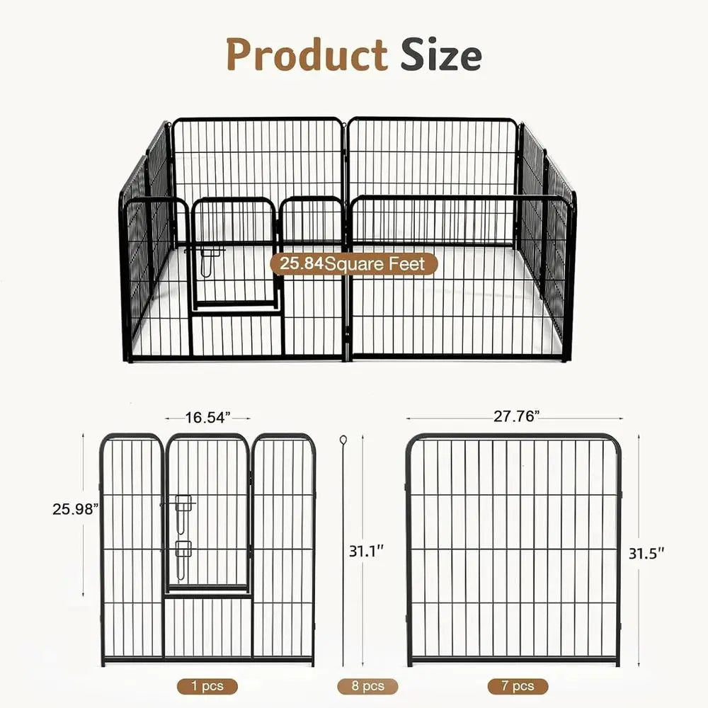 Indoor Metal 32 Inch 8 Panels Foldable Pet Fence with Door, Outdoor Small Medium Large Dog Portable Exercise Play Pen or RV Camp