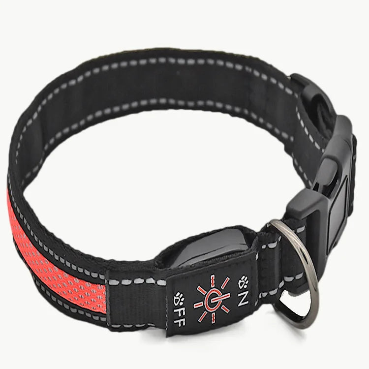 USB charging luminous dog collar, LED waterproof pet collar, dual color mesh dog neck, gold fur, night time anti loss